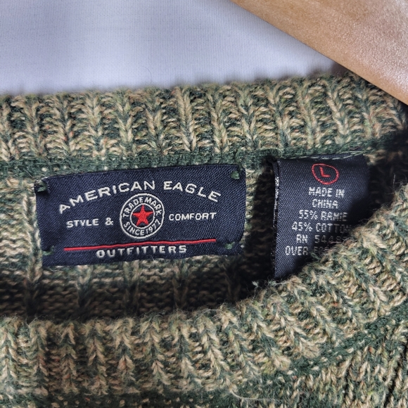 Vintage 90s Amercian Eagle Olive Green Ribbed Knit Slouchy Sweater Large Grunge - Picture 5 of 6